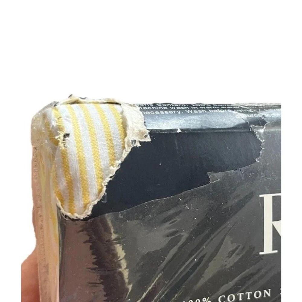 Vintage Ralph Lauren Polo Bear Queen Fitted Sheet Yellow Stripe 90’s Bedding NOS